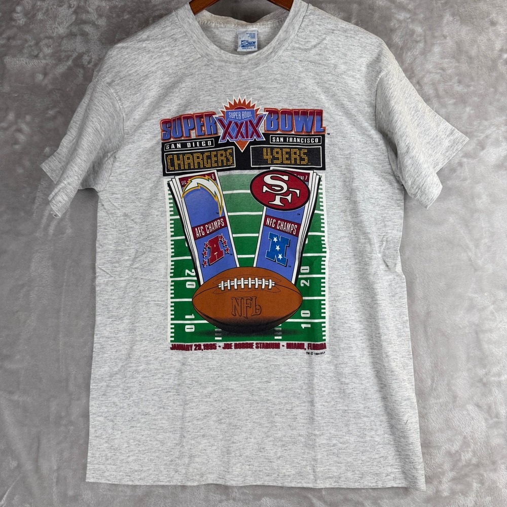 Vintage Salem Sportswear Super Bowl XXIX Chargers vs 49ers‎ 1994 Grey T-Shirt L